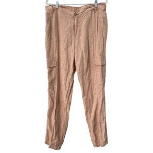 BlankNYC Linen Cargo Pants Womens 31 Straight Leg Pink Peach Pockets Casual Pant